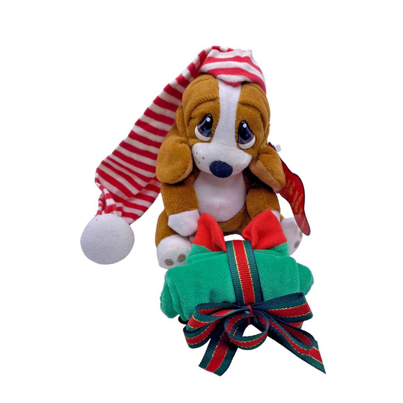 Sad Eye Sam Christmas Plush Stuffed Dog Rare Present Long Hat Applause Vintage - Picture 1 of 9